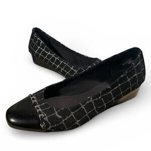 Anne Klein Women's Wedge Pumps 8.5M Black Fabric Faux Leather Old Money Loafers